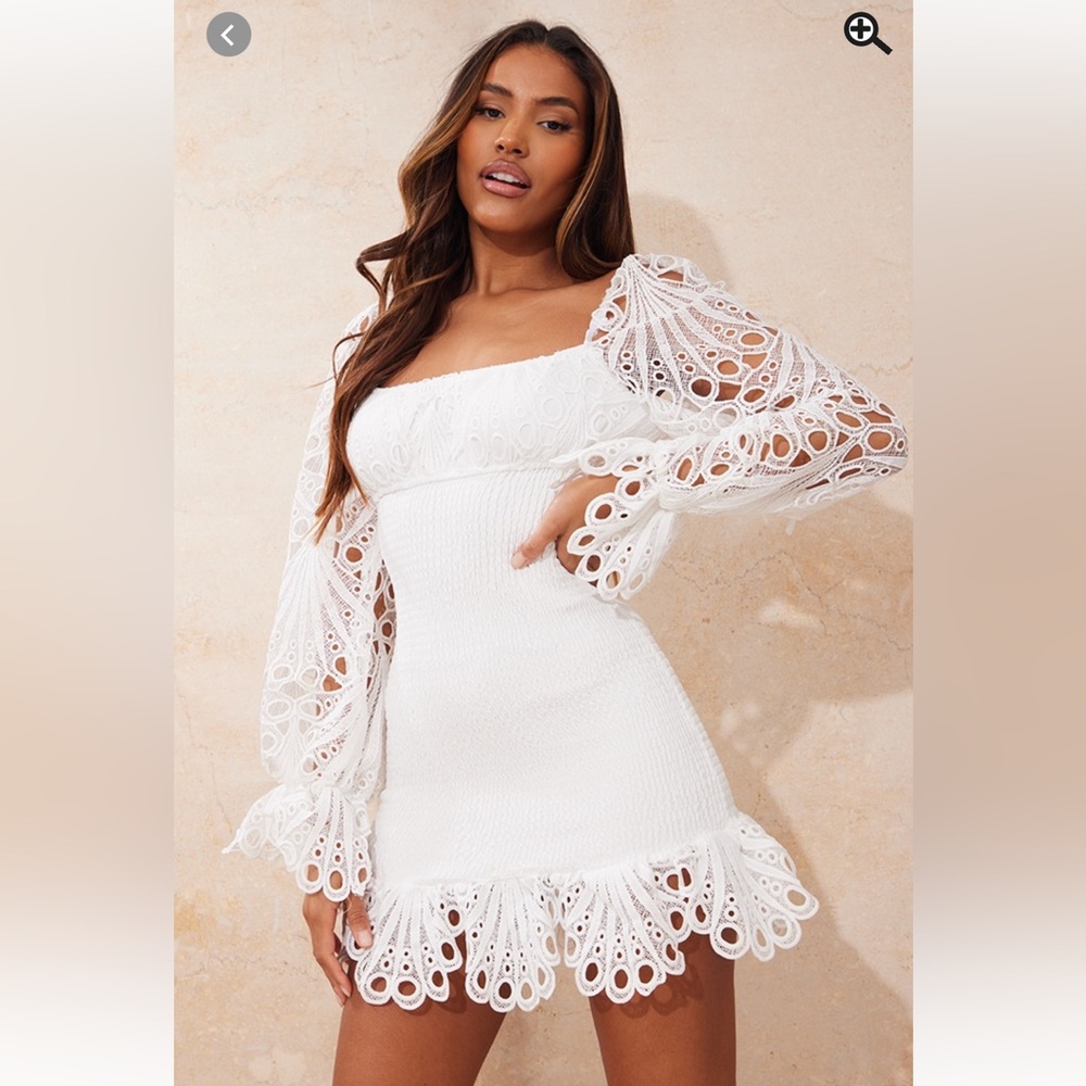 Pretty Little Thing Dress - White Lace Sleeve bodycon Dress